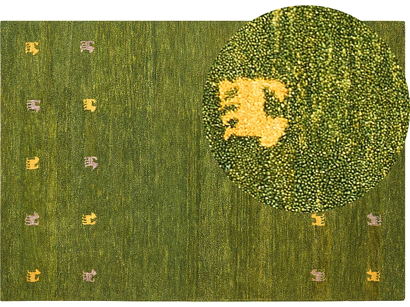 Gabbeh Teppich Wolle grün 160 x 230 cm Tiermuster Hochflor YULAFI