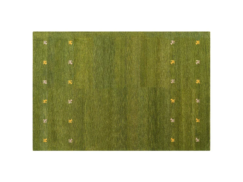 Gabbeh Teppich grün aus Wolle 200x300 cm Hochflor Westernmotiv Tiermuster weich Yulafi