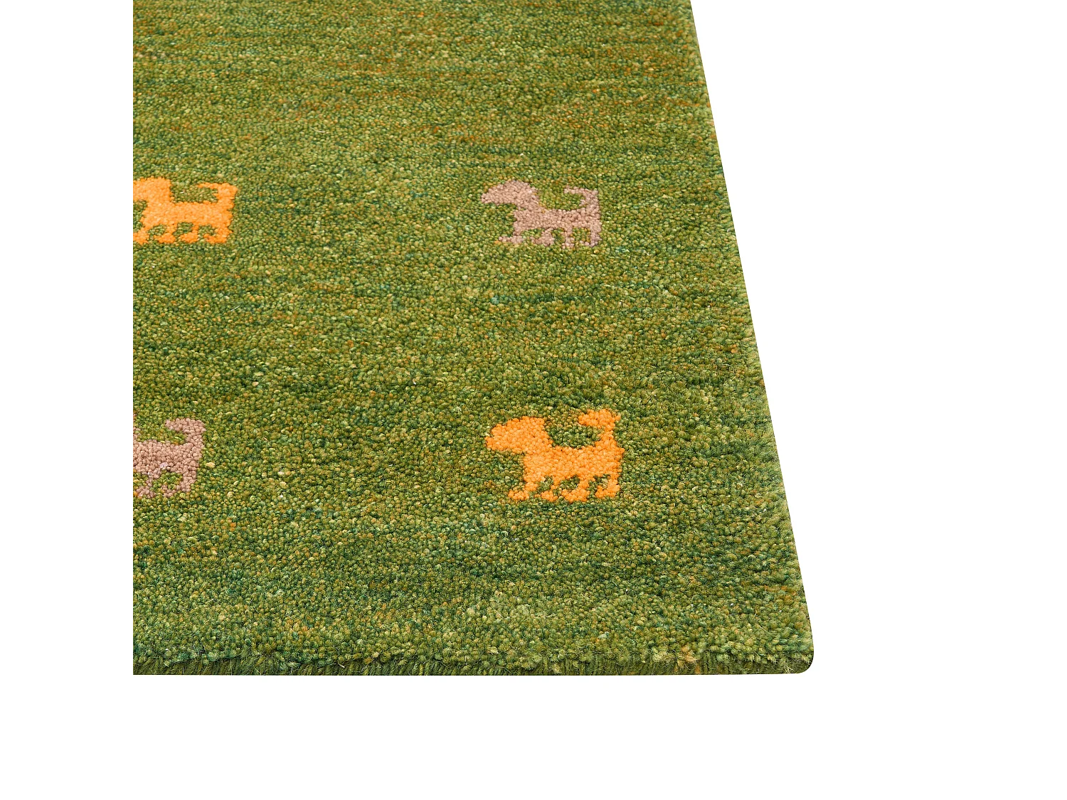 Gabbeh Teppich grün aus Wolle 200x300 cm Hochflor Westernmotiv Tiermuster weich Yulafi