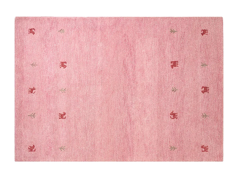 Gabbeh Teppich rosa aus Wolle 160x230 cm Hochflor Westernmotiv Tiermuster weich Yulafi