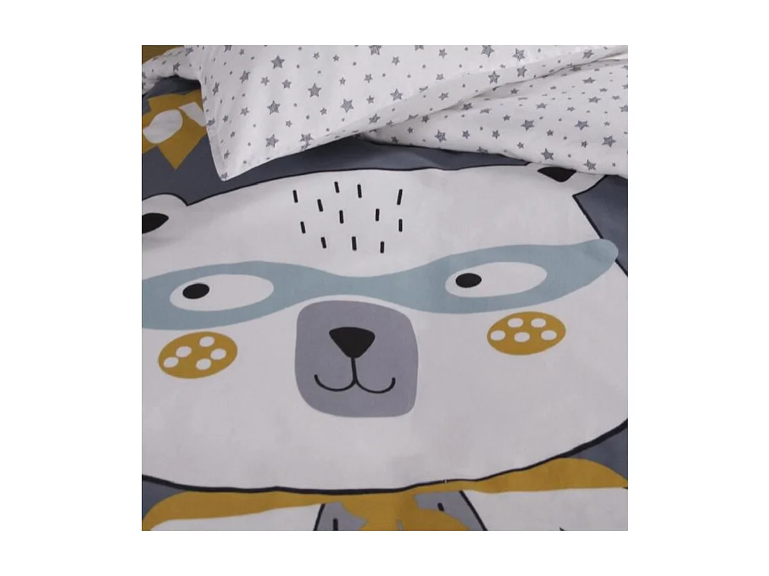 Parure de lit Kids Kool - 1 personne - 140 x 200 cm - 100% coton - Gris Motif Enfant -