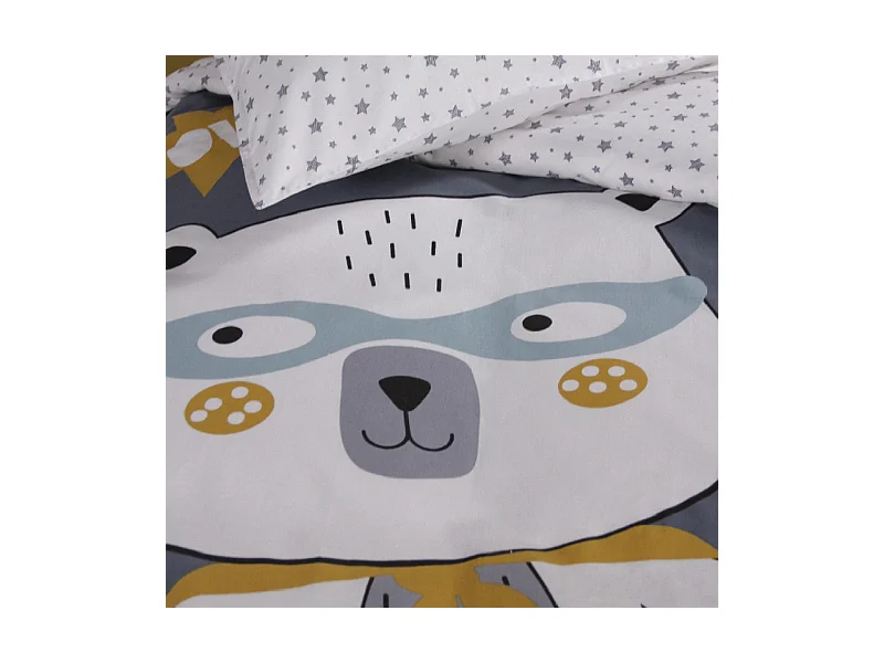 Parure de lit Kids Kool - 1 personne - 140 x 200 cm - 100% coton - Gris Motif Enfant -