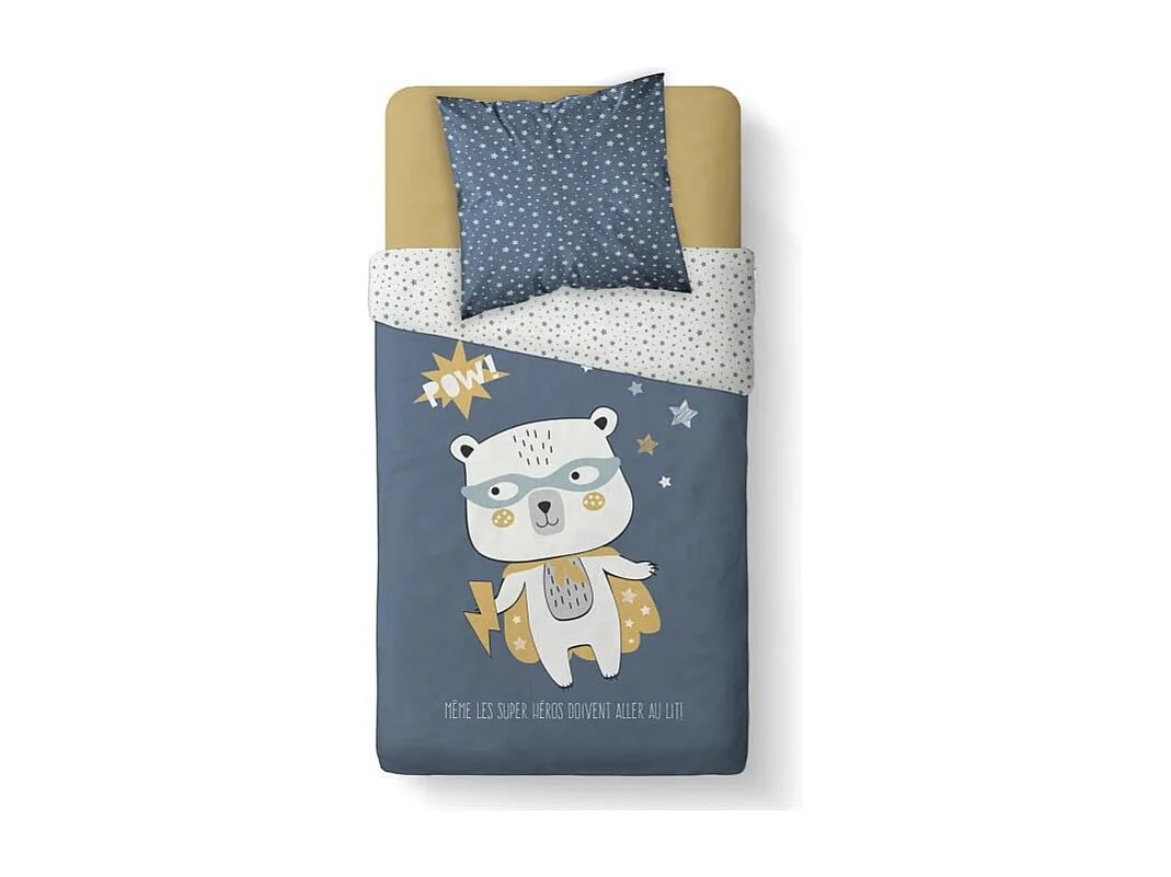 Parure de lit Kids Kool - 1 personne - 140 x 200 cm - 100% coton - Gris Motif Enfant -