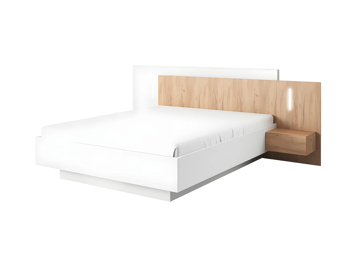 Letto con comodini 160 x 200 cm 2 cassetti Con LED Bianco e Naturale - FRANCOLI
