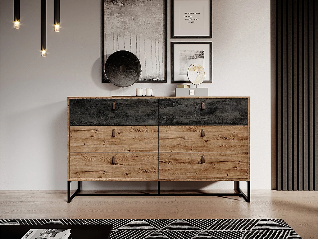 Byrå - 6 lådor - Valnöt och antracit - MALONSKI