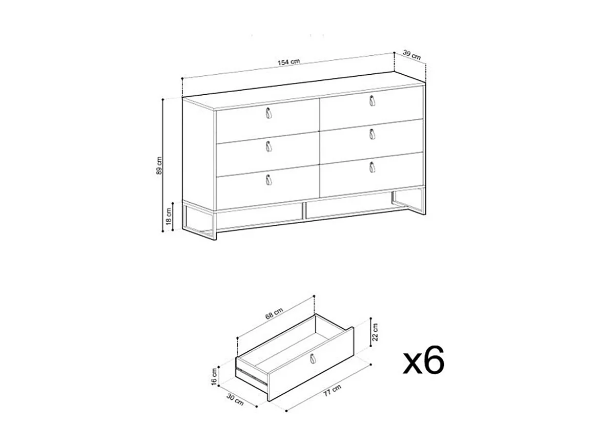 Byrå - 6 lådor - Valnöt och antracit - MALONSKI