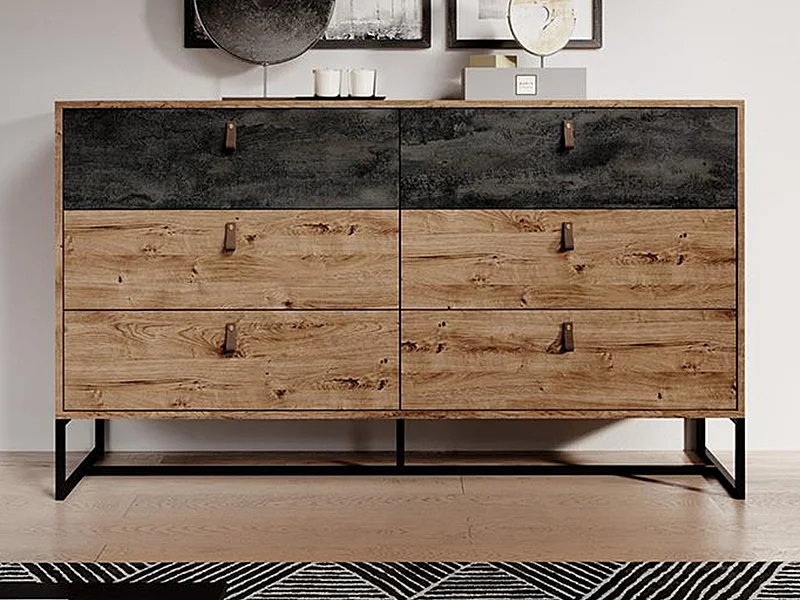 Byrå - 6 lådor - Valnöt och antracit - MALONSKI