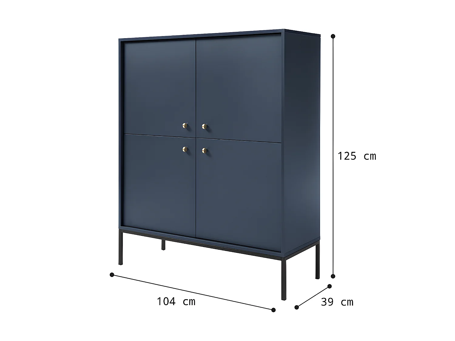Buffet haut - 4 portes -  Bleu - BOGDAN