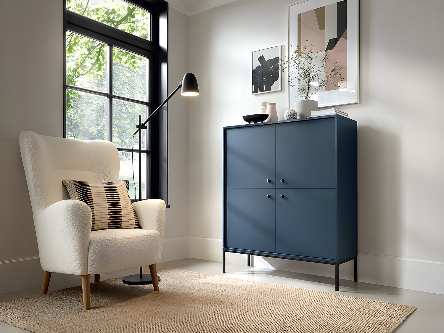 Highboard mit 4 Türen - Blau - BOGDAN günstig online kaufen