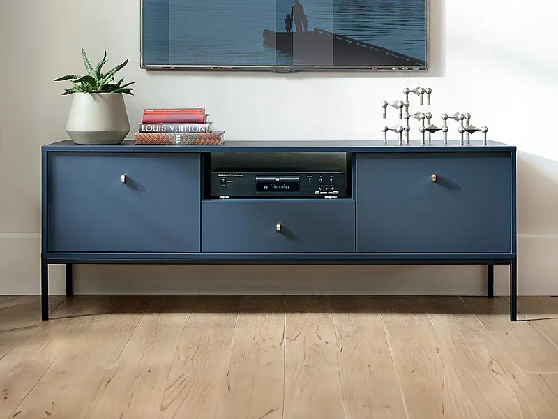 TV-Möbel mit 2 Türen, 1 Schublade & 1 Ablage - Blau - BOGDAN