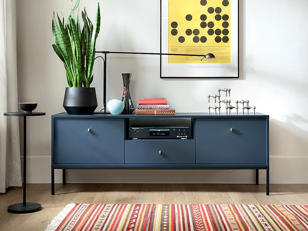 TV-meubel BOGDAN - 2 deuren, 1 lade en 1 nis - Blauw