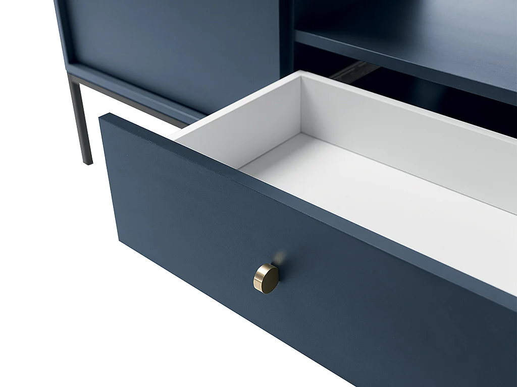 Meuble TV - 2 portes, 1 tiroir et 1 niche - Bleu - BOGDAN