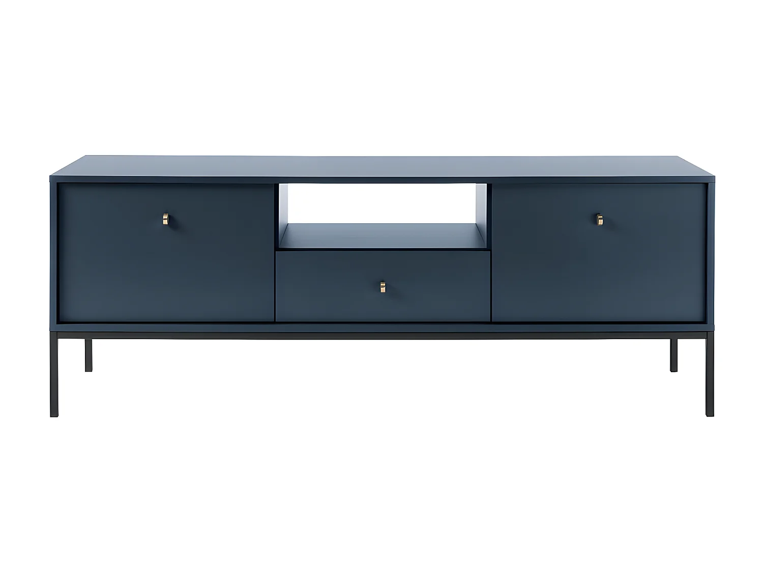 Meuble TV - 2 portes, 1 tiroir et 1 niche - Bleu - BOGDAN