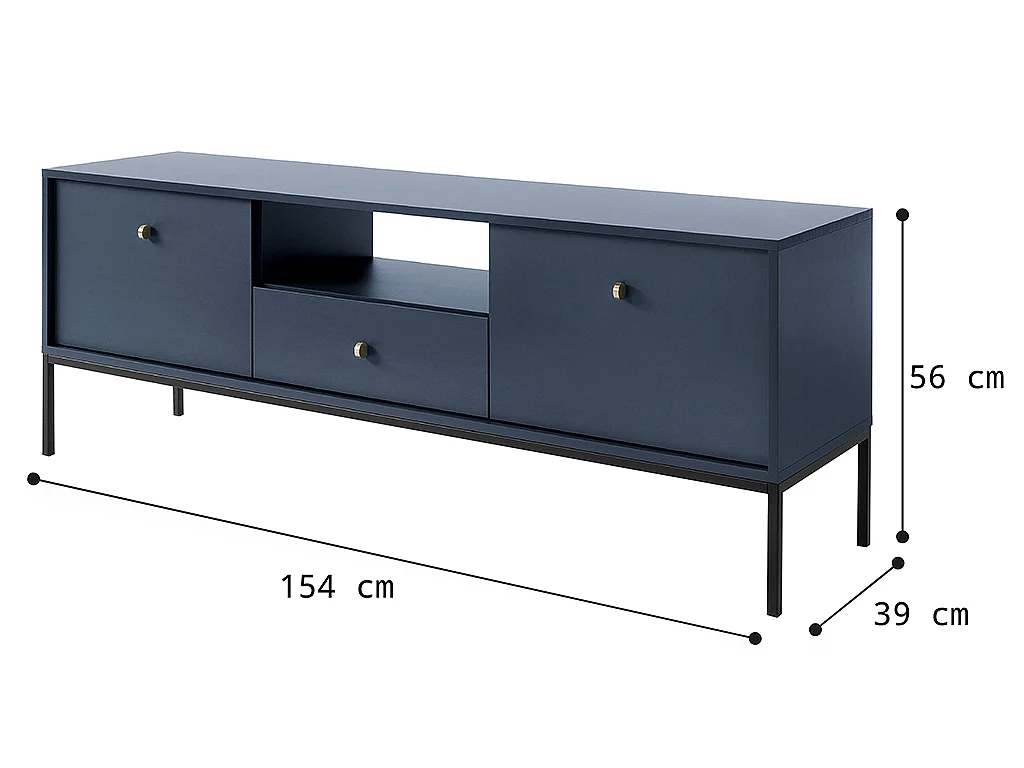Meuble TV - 2 portes, 1 tiroir et 1 niche - Bleu - BOGDAN