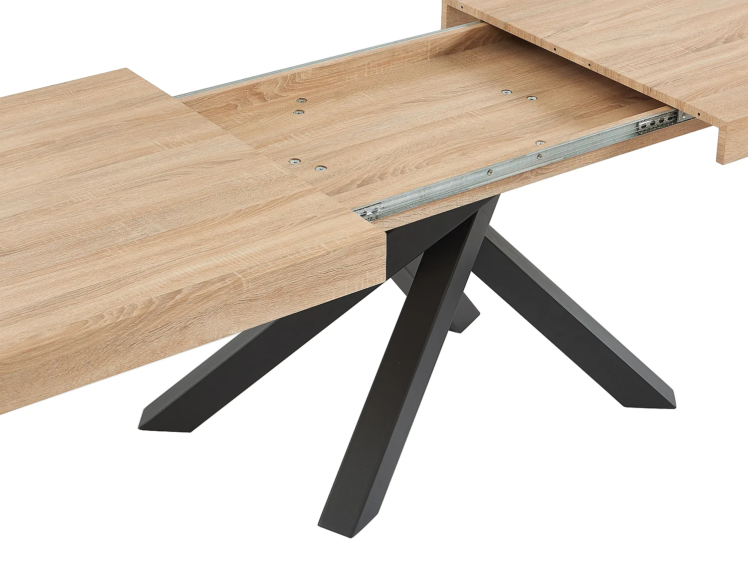 Table à manger extensible 6 à 10 personnes en MDF et métal - Naturel et noir - CATONAV