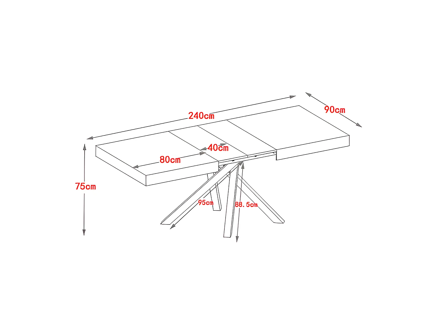 Rozkładany stół do jadalni 6 do 10 osób z MDF i metalu - Naturalny i czarny - CATONAY