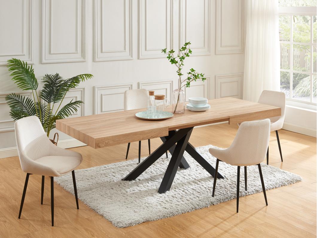 Table à manger extensible 6 à 10 personnes en MDF et métal - Naturel et noir - CATONAV