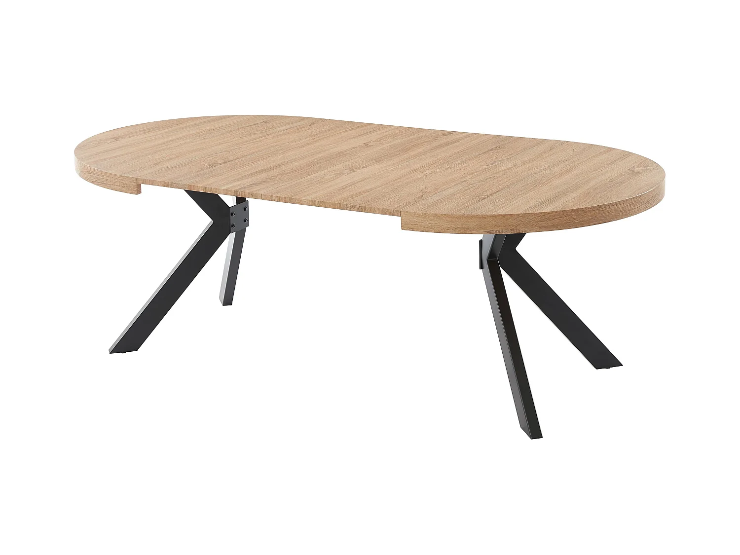 Table à manger extensible 4 à 8 personnes en MDF et acier - Naturel clair et noir - KOMONI