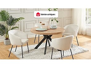 Vente-unique Esstisch - ausziehbar - 4 bis 8 Personen - MDF & Stahl - Naturfarben & Schwarz - KOMONI 1388625