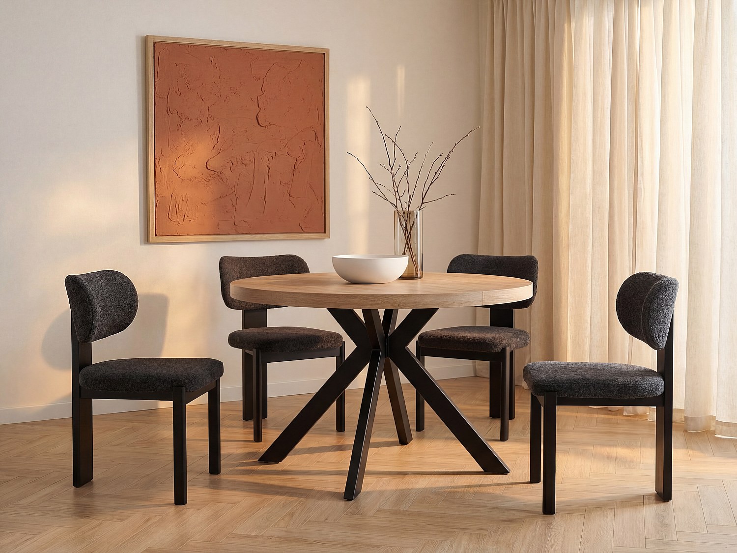 Vente-unique Esstisch - ausziehbar - 4 bis 8 Personen - MDF & Stahl - Naturfarben & Schwarz - KOMONI 1388625