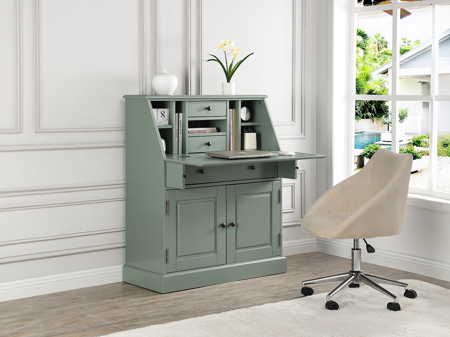 Vente-unique Sekretär - Mdf & Kiefernholz - Mandelgrün - Cleore
