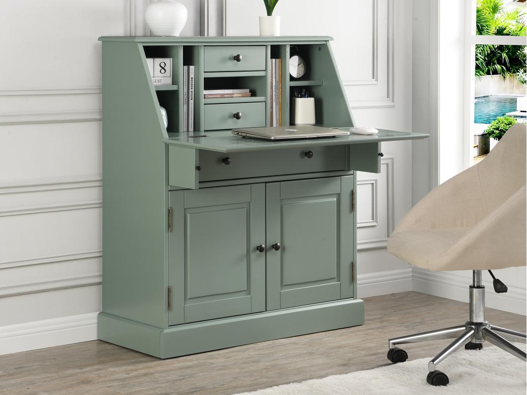 Secrétaire en pin et MDF - Coloris : Vert amande - CLEORE