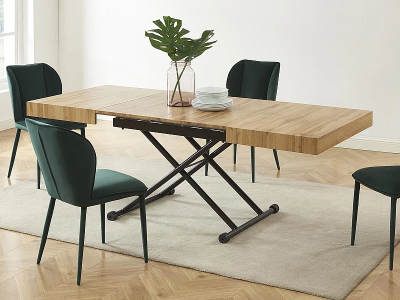 Table extensible et relevable 2 en 1 - MDF et acier - Naturel et noir - MORIALA