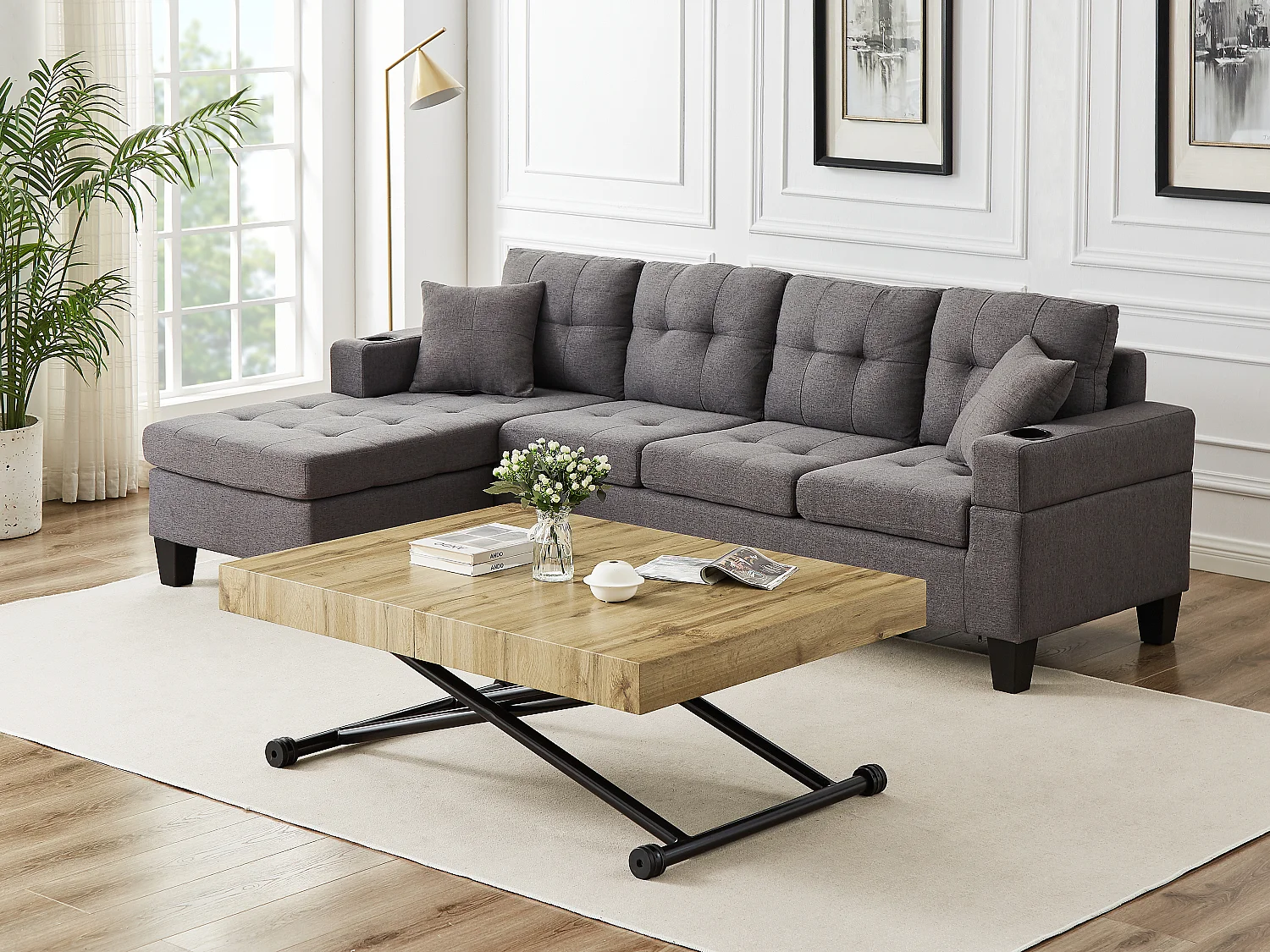 Tavolo allungabile e sollevabile 2 in 1 MDF e Acciaio Naturale e Nero - MORIALA