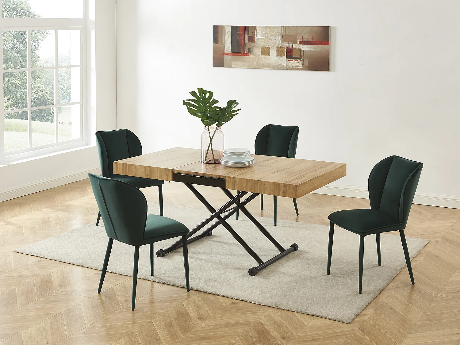 Table extensible et relevable 2 en 1 - MDF et acier - Naturel et noir - MORIALA