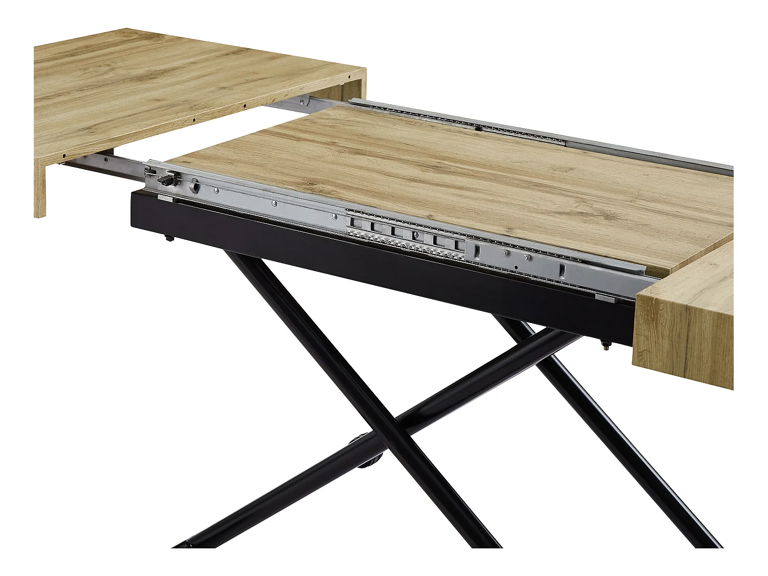 Table extensible et relevable 2 en 1 - MDF et acier - Naturel et noir - MORIALA