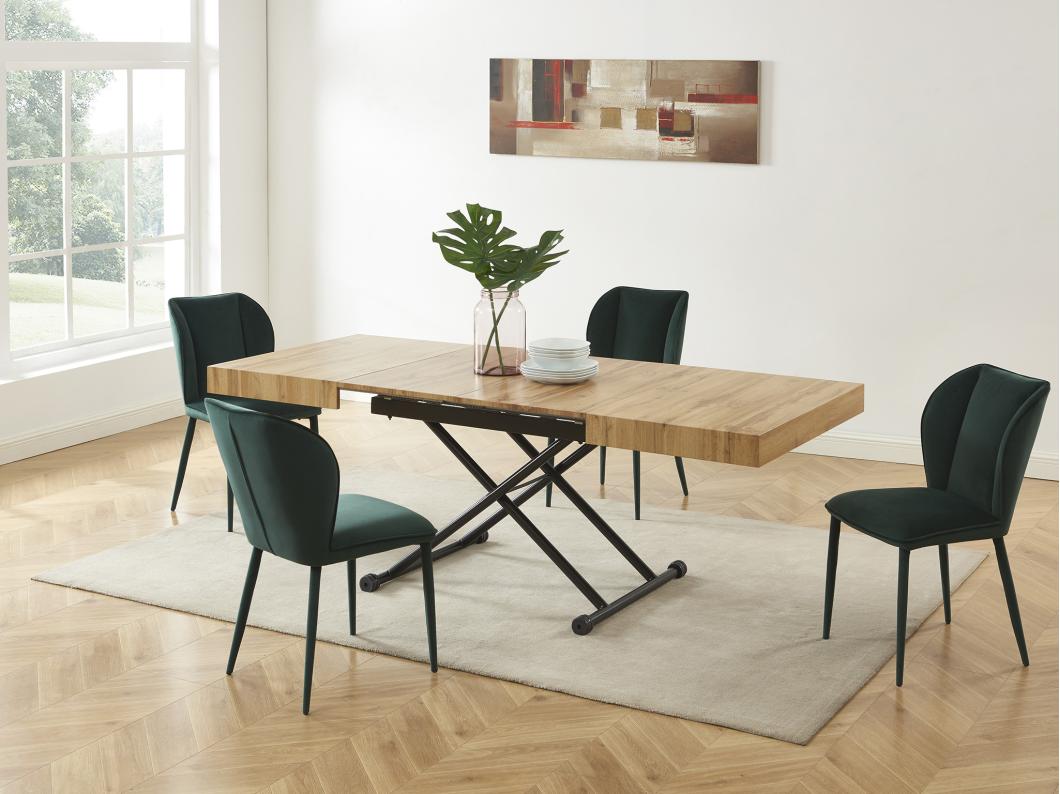 Mesa extensible y elevable 2 en 1 - MDF y acero - Natural y negro - MORIALA