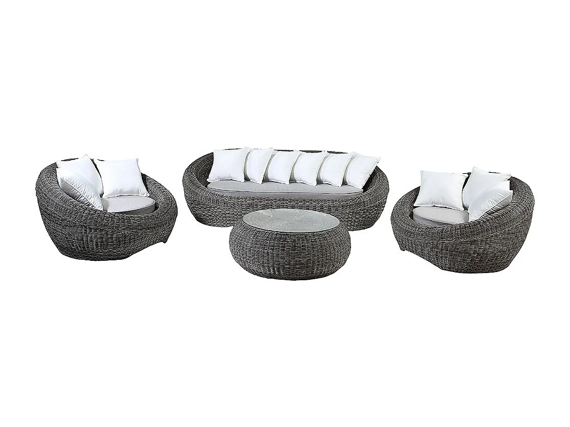 Salon de jardin en résine tressée gris : canapé, 2 fauteuils et table basse - WHITEHEAVEN de MYLIA