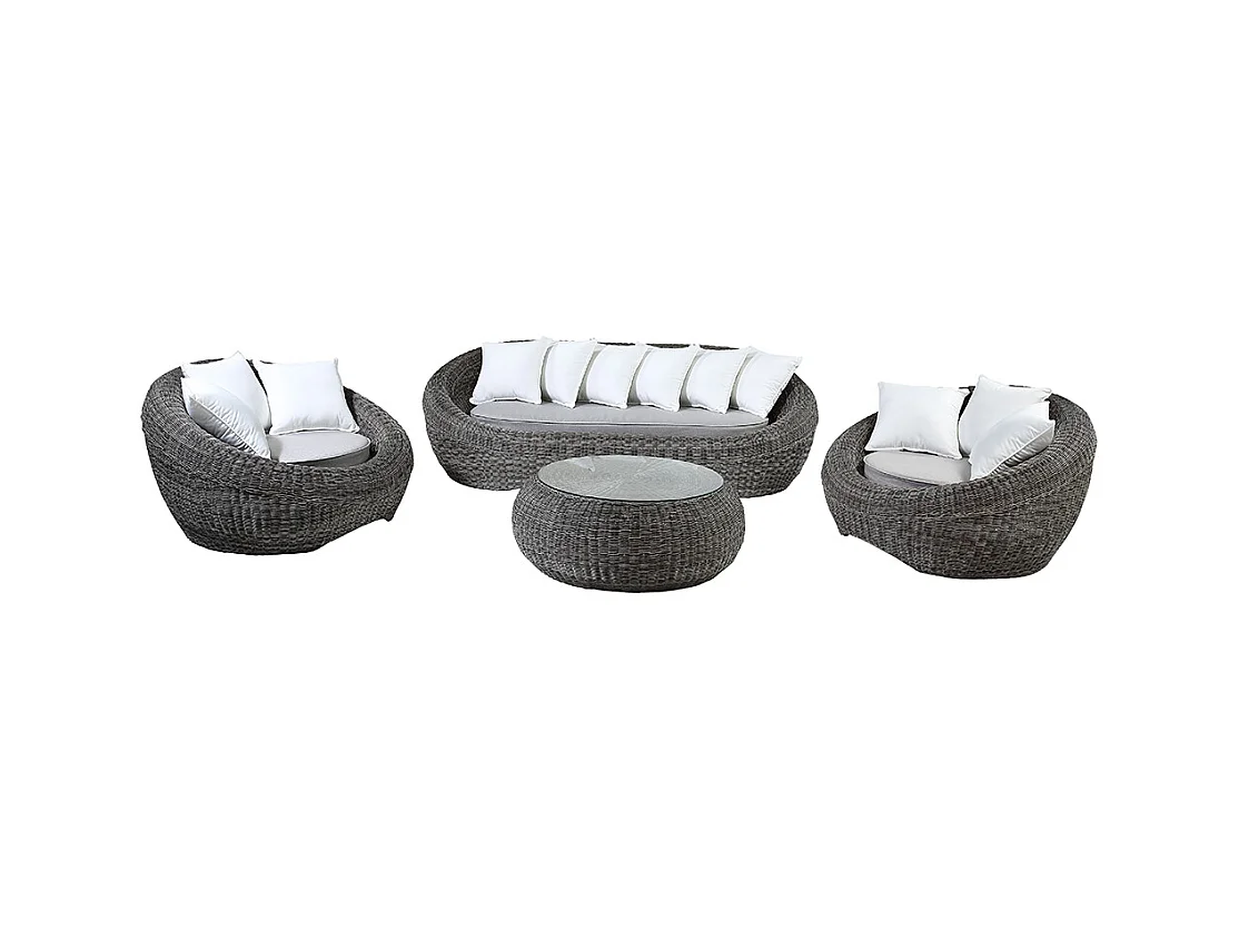 Salon de jardin en résine tressée gris : canapé, 2 fauteuils et table basse - WHITEHEAVEN de MYLIA
