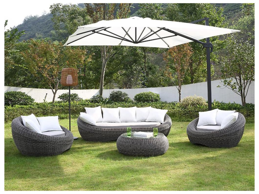 Garten-Sitzgruppe Polyrattan: Sofa, 2 Sessel + Tisch - Grau - WHITEHEAVEN von MYLIA