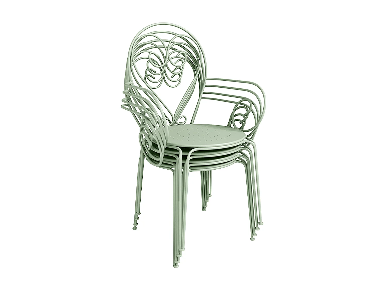 Salle à manger de jardin en métal façon fer forgé : une table et 4 fauteuils - Vert amande - GUERMANTES de MYLIA