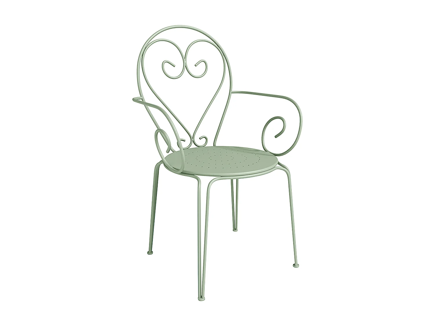 Salle à manger de jardin en métal façon fer forgé : une table et 4 fauteuils - Vert amande - GUERMANTES de MYLIA