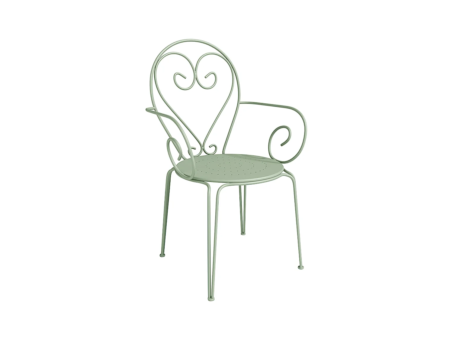 Salle à manger de jardin en métal façon fer forgé : une table et 4 fauteuils - Vert amande - GUERMANTES de MYLIA