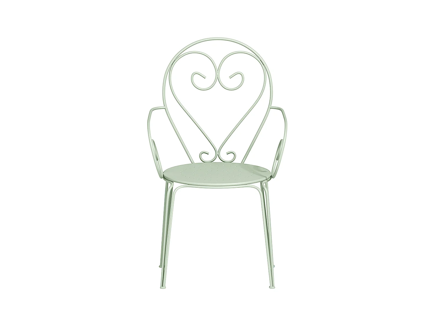 Salle à manger de jardin en métal façon fer forgé : une table et 4 fauteuils - Vert amande - GUERMANTES de MYLIA
