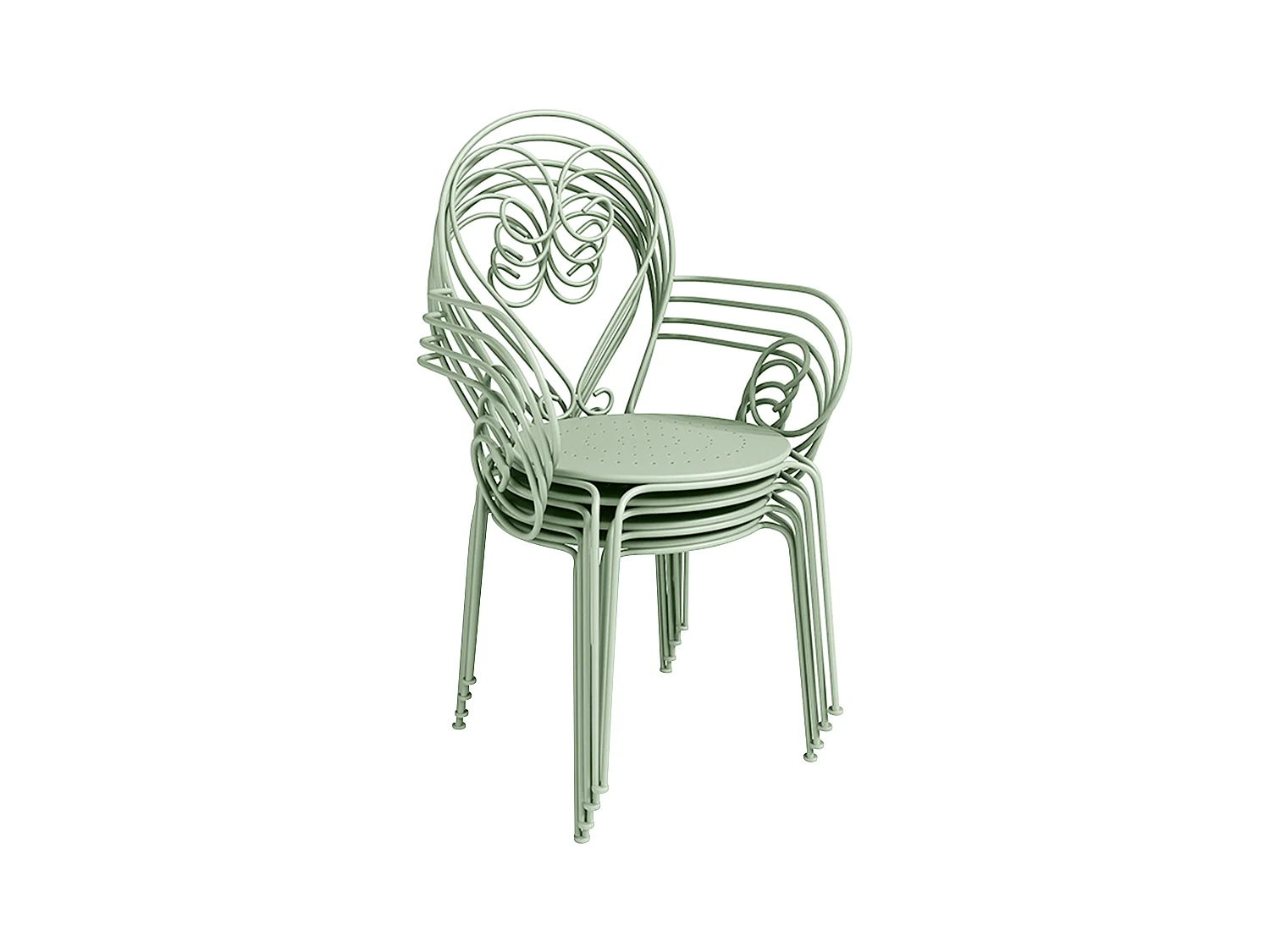 Salle à manger de jardin en métal façon fer forgé : une table et 4 fauteuils - Vert amande - GUERMANTES de MYLIA