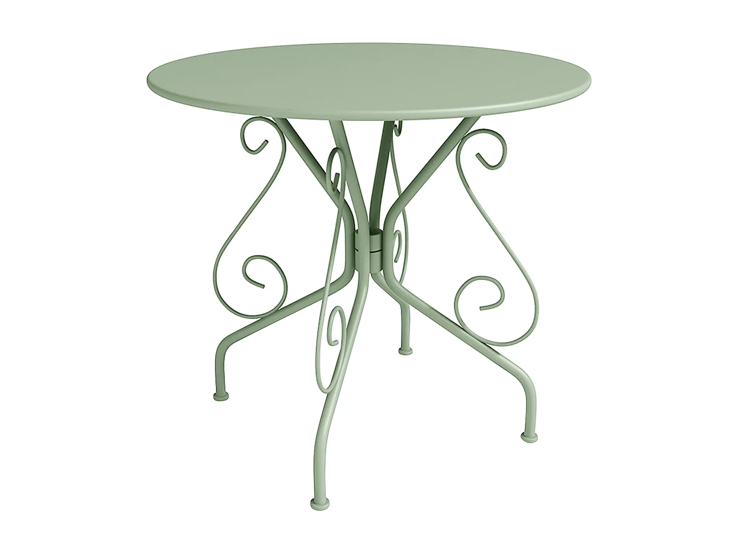 Salle à manger de jardin en métal façon fer forgé : une table et 4 fauteuils - Vert amande - GUERMANTES de MYLIA