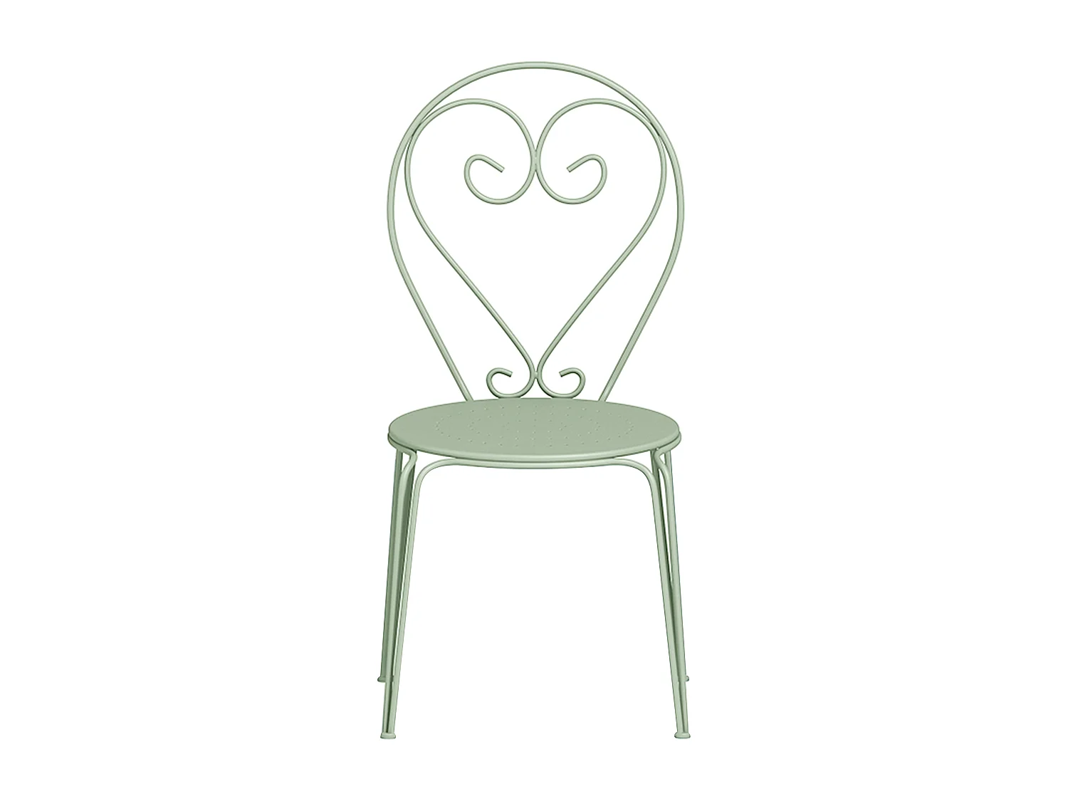 Comedor de jardín de metal tipo hierro forjado: una mesa y 4 sillas apilables - verde almendra - GUERMANTES