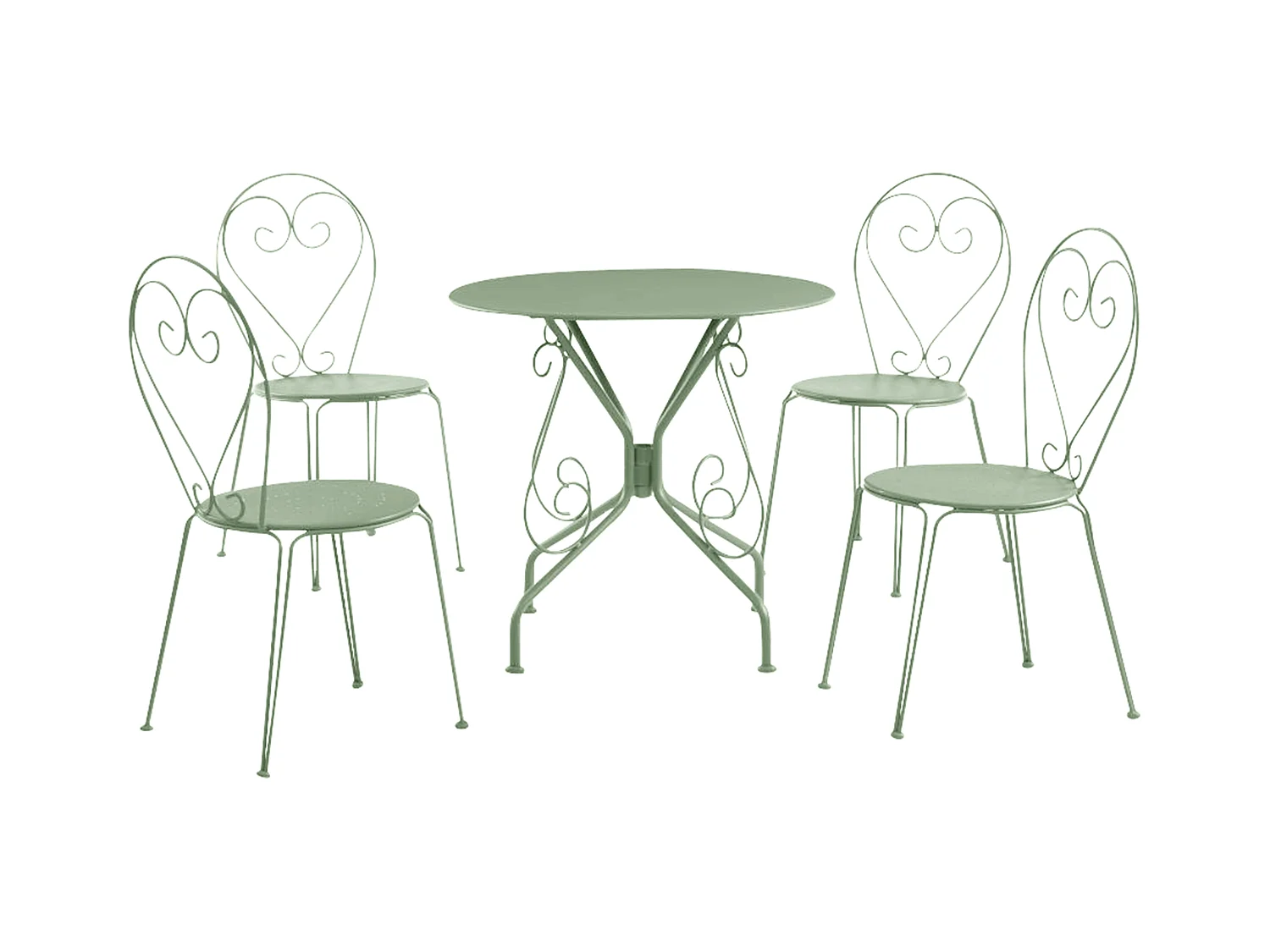 Sala da pranzo da giardino in Metallo stile ferro battuto: tavolo+4 sedie impilabili Verde acqua GUERMANTES