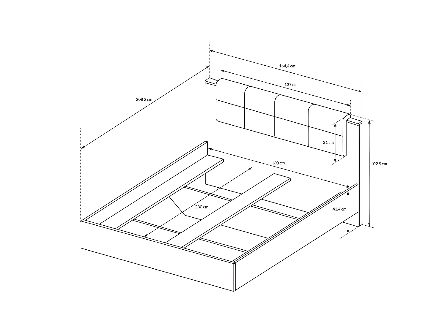 Lit avec chevets 160 x 200 cm - Avec LEDs - Coloris : Naturel et anthracite - LAONILE