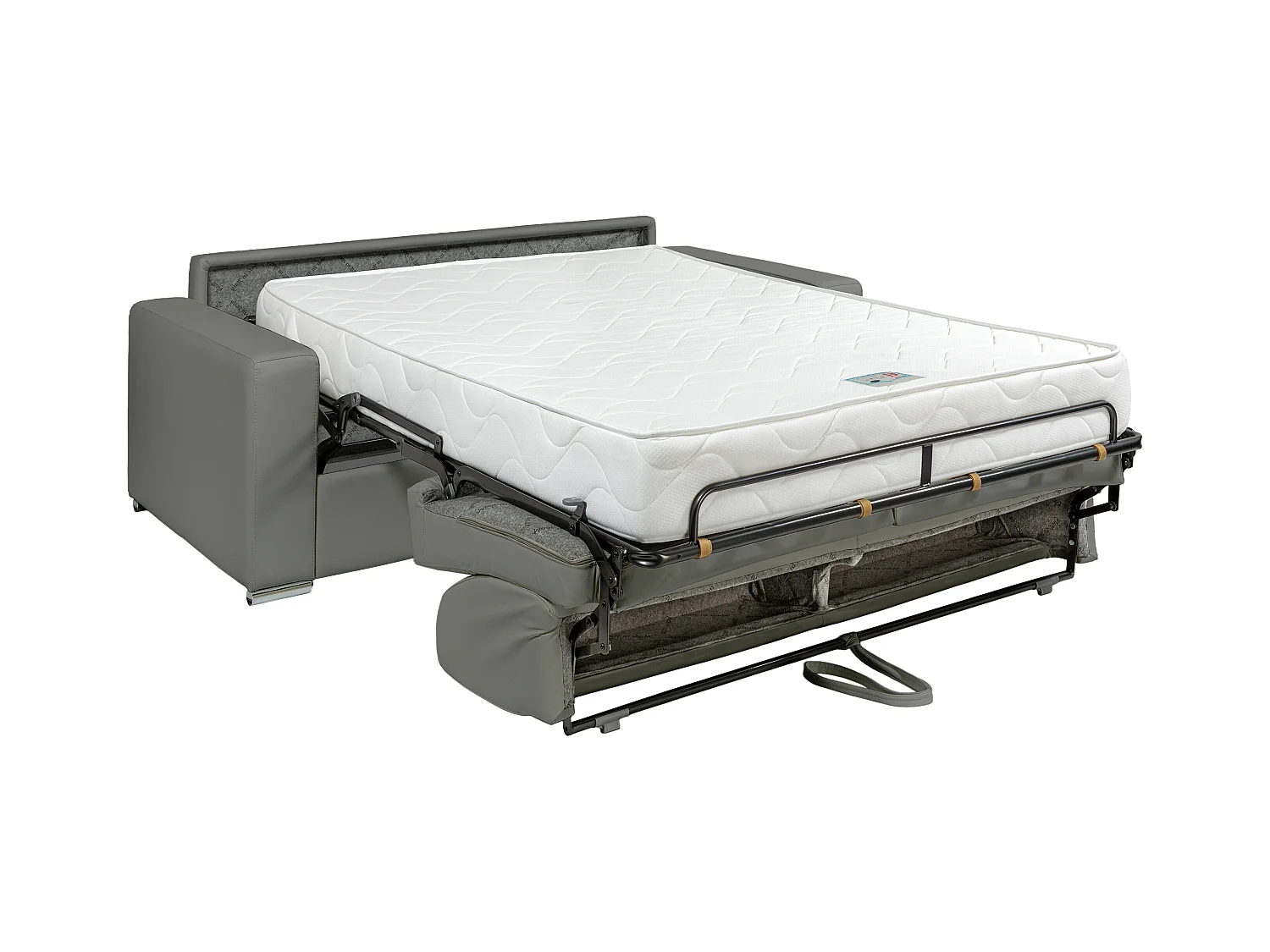 Kanapa 2-osobowa z ekspresowym mechanizmem rozkładania z ekoskóry CALITO - Kolor: szary - Miejsce do spania: 120 cm - Materac 22 cm