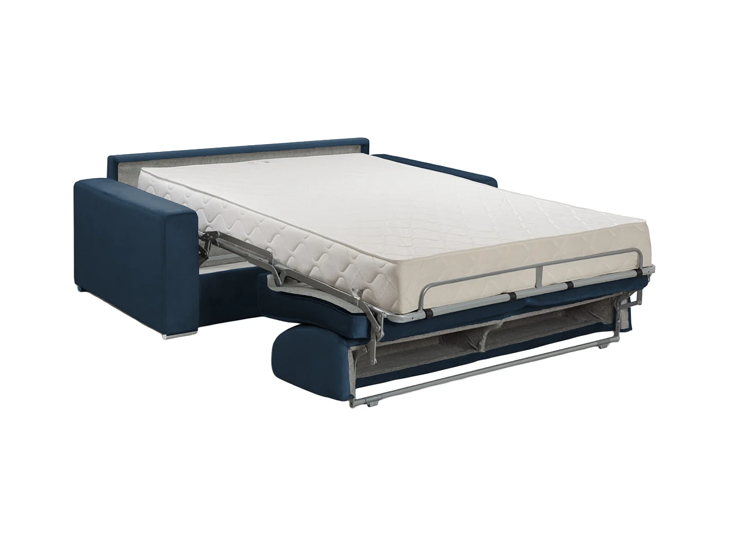 Kanapa 2-osobowa rozkładana z weluru CALITO - Kolor granatowy - Łóżko 120  cm - Materac 22 cm