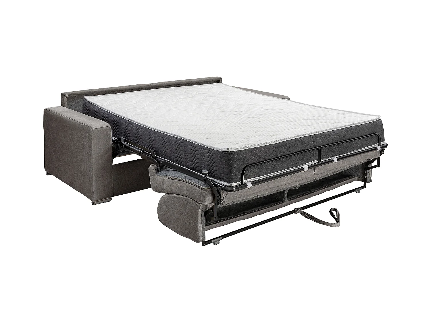 Canapé 3 places convertible express en tissu gris - Couchage lattes larges 140 cm - Matelas 22 cm avec mémoire de forme CALITO