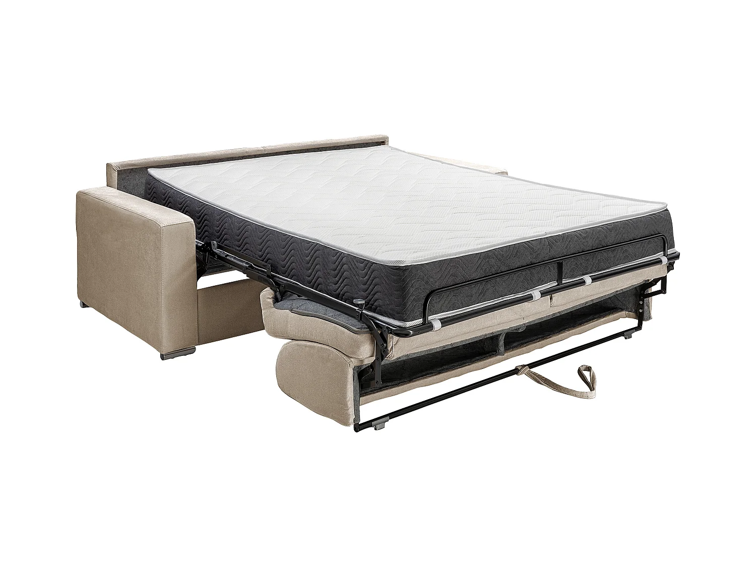 Sofá-cama de 3 lugares abertura rápida de veludo Bege - Cama de 140 cm e Colchão de 22 cm - CALITO