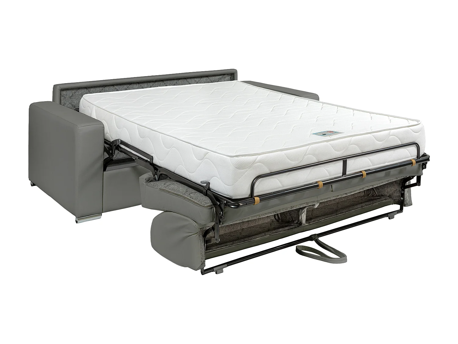 Canapé 4 places convertible express en simili gris - Couchage 160 cm - Matelas 22 cm avec mémoire de forme CALITO