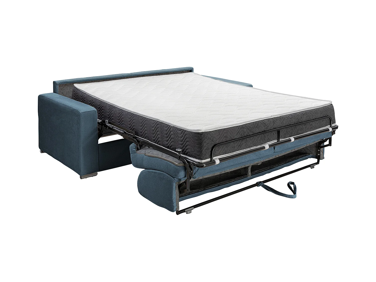 Canapé 4 places convertible express en tissu bleu - Couchage 160 cm - Matelas 22 cm avec mémoire de forme CALITO