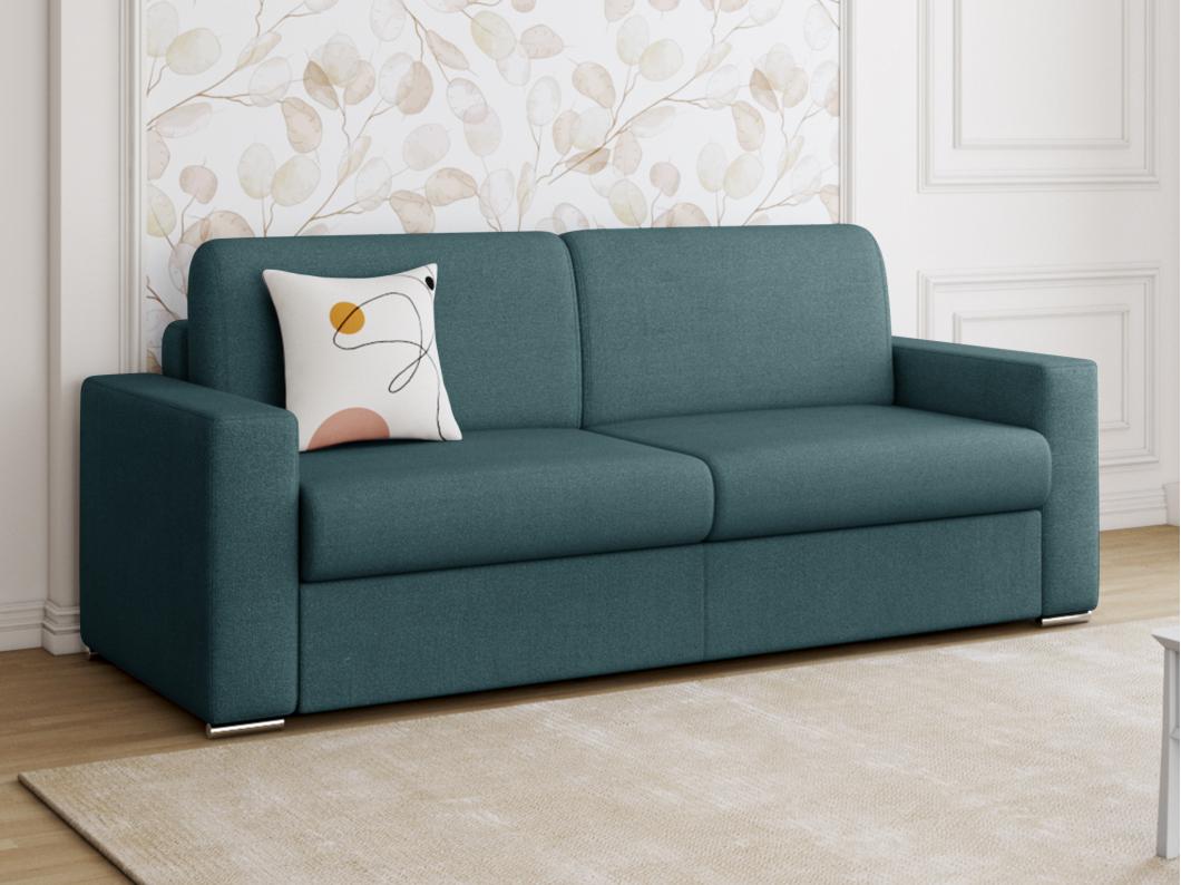 Schlafsofa mit Matratze 4-Sitzer Stoff - Blau - Liegefläche: 160 cm - Matratzenhöhe: 22 cm mit Memory Schaum - CALITO